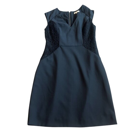 Rebecca Taylor Black Sheath Dress Lace Detail Gold Zip Wool Blend Size 8 Women's - Picture 1 of 10